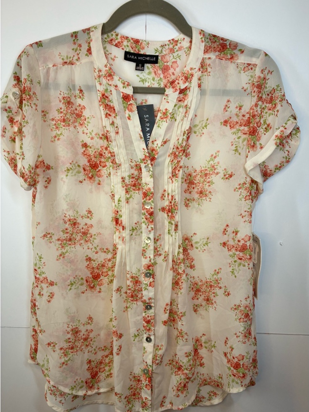 Sheer Floral Button Front Cottagecore Boho Blouse by Sara Michelle NWT Small